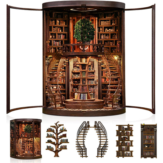 CRIOLPO Book Nook Kits for Adults - Book Nook Kit Bookshelf Decor DIY Miniature House Kit for Bookshelf - Craft Kits for Adults Booknook Model Kits Tiny House Arts and Crafts with LED Lights