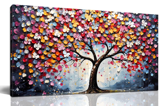 Zoyotago Large Canvas Wall Art Colorful Flower Tree Picture Gray Backgrounds Canvas Prints Ready to Hang for Bedroom Living Room Size 20x40