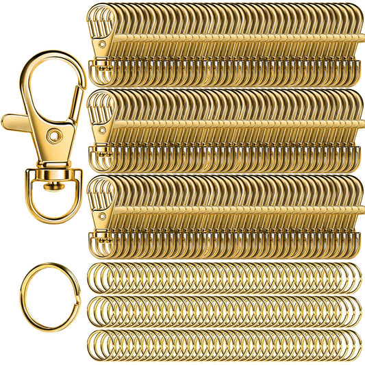 LEOBRO 240PCS Lobster Claw Clasps and Key Rings, Metal Key Chains, 120PCS Keychain Clips and 120PCS Key Chain Ring for Keychain, Jewelry Making, Art Crafts, Gold