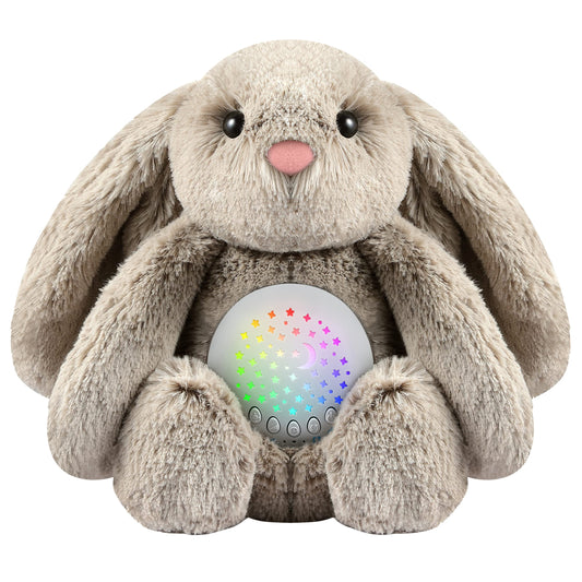 BEREST Baby Sleep Soother Bedtime Bunny with Starry Projector Night Light, Plush Stuffed Animal for Newborn Infants, Lullaby Music, White Noise, Mother's Heartbeat for Boys & Girls Shower Gifts
