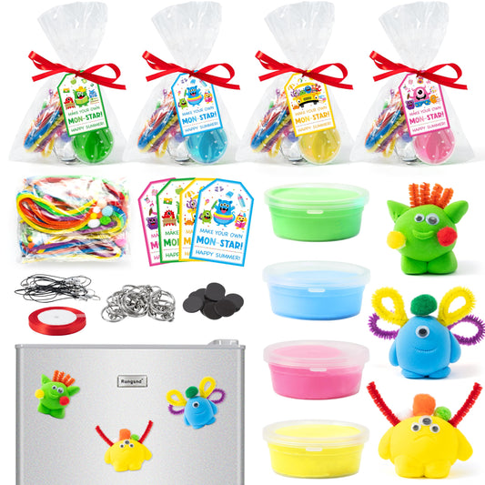 Haooryx End of Year Air Dry Clay Craft Kit - 16 Packs Cute Monster DIY Magnet Keychain Ornament Art Craft Bulk with Gift Bag for Classroom Exchange Gift Student Reward End of School Year Party Favors