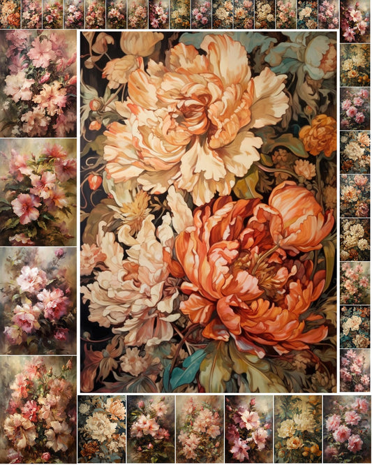 Decoupage Paper Pack (35 Sheets 6"x8") Incredible Realistic Paintings of Beautiful Roses FLONZ Vintage Illustration Pictures Cards for Decoupage, Craft and Scrapbooking
