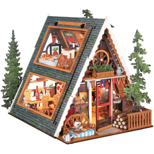 Rolife DIY Miniature House Kit for Adults, Mini Wooden Dollhouse Kit, Tiny House Diorama Building Kits-Birthday Christmas Craft Hobbies Gift for Teens Kids (A-Frame Cabin)