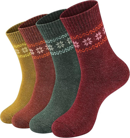 NinetoFiveLife Pack of 4 Womens Merino Wool Socks Winter Hiking Socks Knit Outdoor Recreation Socks Warm Soft and Comfortable