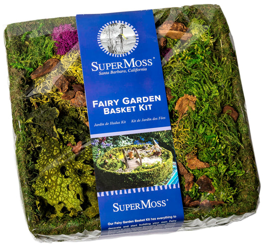 SuperMoss (50362) Fairy Garden Kit | Miniature Moss Basket with Fairy Garden Accessories, and Liner | DIY Craft Kit for Kids, Indoor & Outdoor Garden Decor, Miniatures, and Home Decoration, 10” Basket