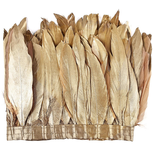 MAOFENG 2 Yards Natural Goose Feathers Trim Sewing Fringe Fashion Dress Sewing 6-8inch for DIY Handicrafts Costumes Decoration,Golden