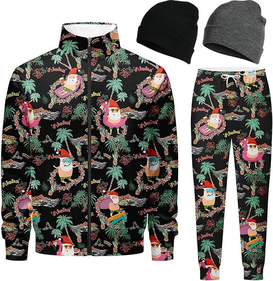 DOOPCCOR Men Track Suits Sets 80s outfit for men tracksuits sweatsuits 2 Piece sets Zip Casual Jogging 2 Knit Beanie