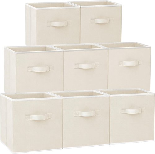 Criusia Storage Cubes - 11-Inch Heavy-Duty Fabric Bins for Closet Organization | 8-Pack Collapsible Beige Baskets for Toys & Blankets