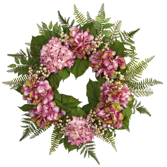 Nearly Natural 24in. Artificial Hydrangea Berry Wreath