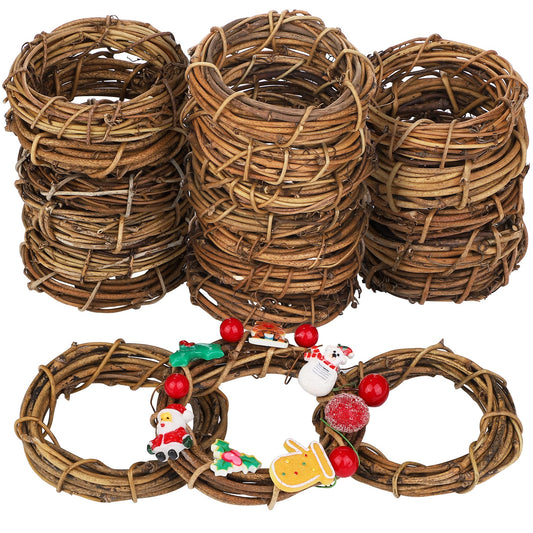 Ruisita 24 Pieces 3 Inch Grapevine Wreaths Vine Branch Wreath Natural Christmas Rattan Wreath Garland Decoration for Christmas Holiday Craft or Wedding Supplies