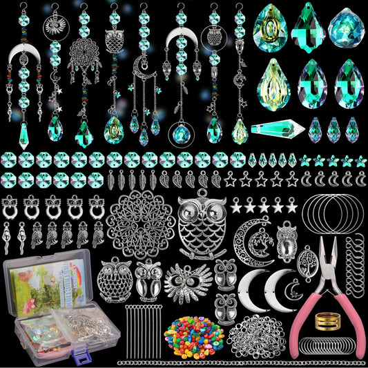 WASTROYAL 420 pcs DIY Sun Catchers Making Supplies Kit Art and Crafts for Adults Prism Hanging Decorative Suncatcher with Crystals Rainbow Maker for Indoor Windows Office Home Halloween Decor (Owl)