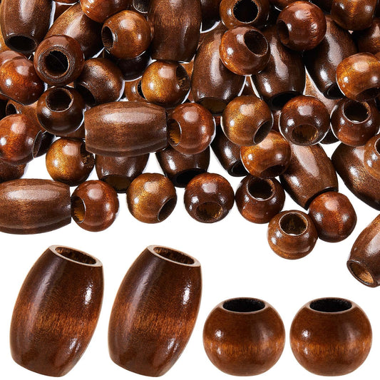 WILLBOND 130 Pieces Macrame Wooden Beads 10mm Hole Loose Beads with Hole for Macrame Making Kits Supplies Jewelry Bracelet Making Hair DIY Craft Handmade Decor(Brown, Classic)