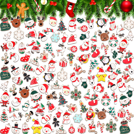 Tudomro 200 Pcs Christmas Charms for Jewelry Making and Bracelet Santa Claus Snowmen Moose Christmas tree Pendant Alloy Metal Charms Bulk for Xmas Holiday Necklace Bracelet Earring Craft DIY Supplies