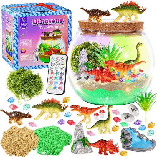 Gifmore Dinosaur Light Up Terrarium Kit for Boys Ages 4-12, DIY Dinosaur Crafts Toy Set, Birthday Presents for Kids Boys