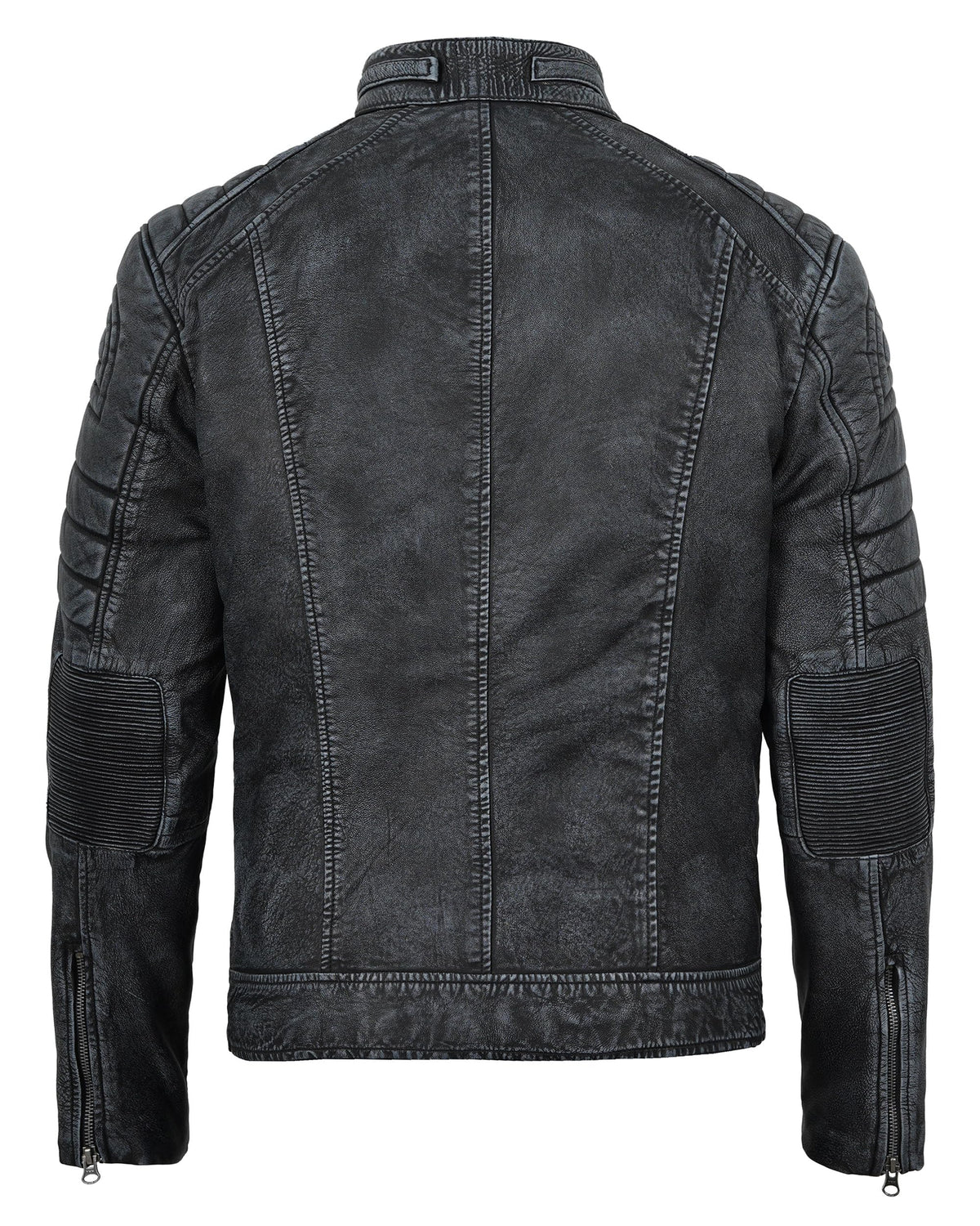 fjackets Cafe Racer Leather Jacket Men - Real lambskin leather jacket men Motorcycle Jacket Mens Austin Men's Distressed washed | [1132614] Black, L