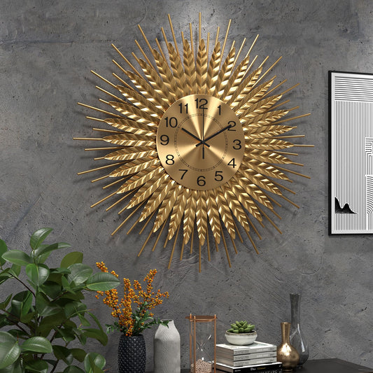 DAYDAYART Modern Large Wall Clock Decorative Metal Mid Century Wall Clocks, Gold Big Silent Non-Ticking Clock, Modern Handmade Home Art Decor for Living Room, Bedroom, Dining Room, 24 Inch