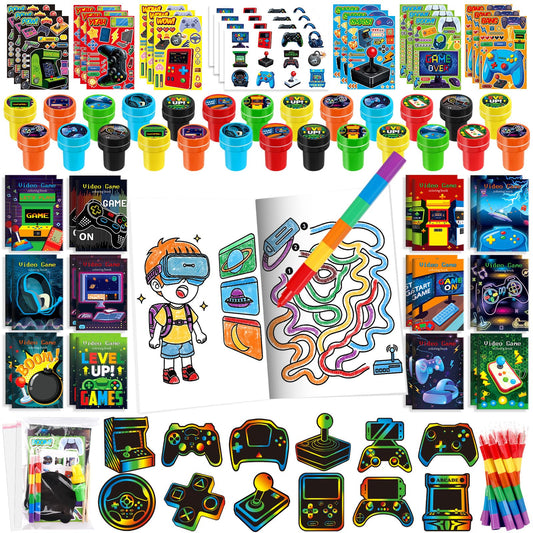 BenLouis 168 Pcs Video Game Party Favors Video Game Coloring Books Bulk for Kids Classroom Neon Birthday Gift Party Candy Goodie Bag Fillers Game Level Up Gift Decor Pinata Prize Activity Supplies