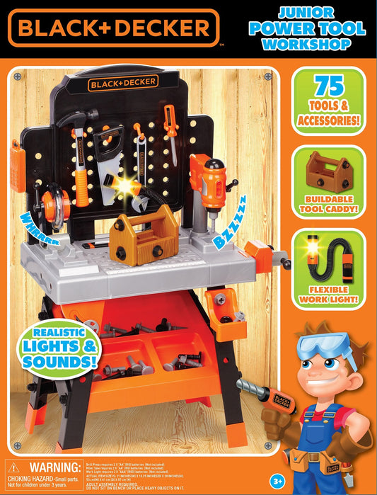 JAKKS Pacific Black+Decker Kids Workbench - Power Tools Workshop - Build Your Own Toy Tool Box – 75 Realistic Toy Tools and Accessories [Amazon Exclusive]