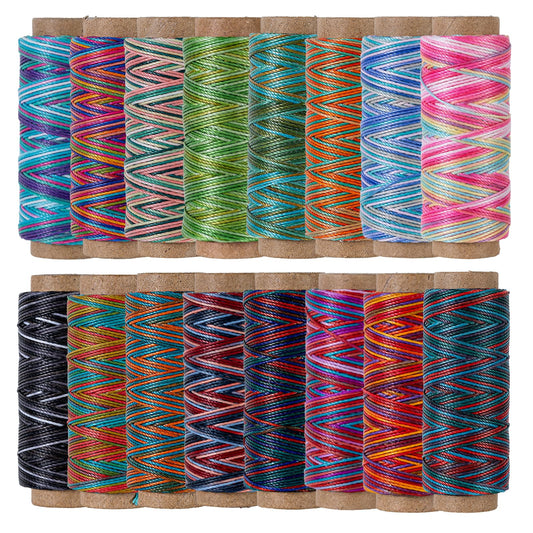 KIVISIN 16 Colors Variegated Round Waxed Thread - 0.5mm, 40-Yard Small Spools, Wax Coated 3 Ply Polyester Cord for Handcrafted, Micro Macrame, Jewelry Making, Bracelet Braiding, Beading & Knotting