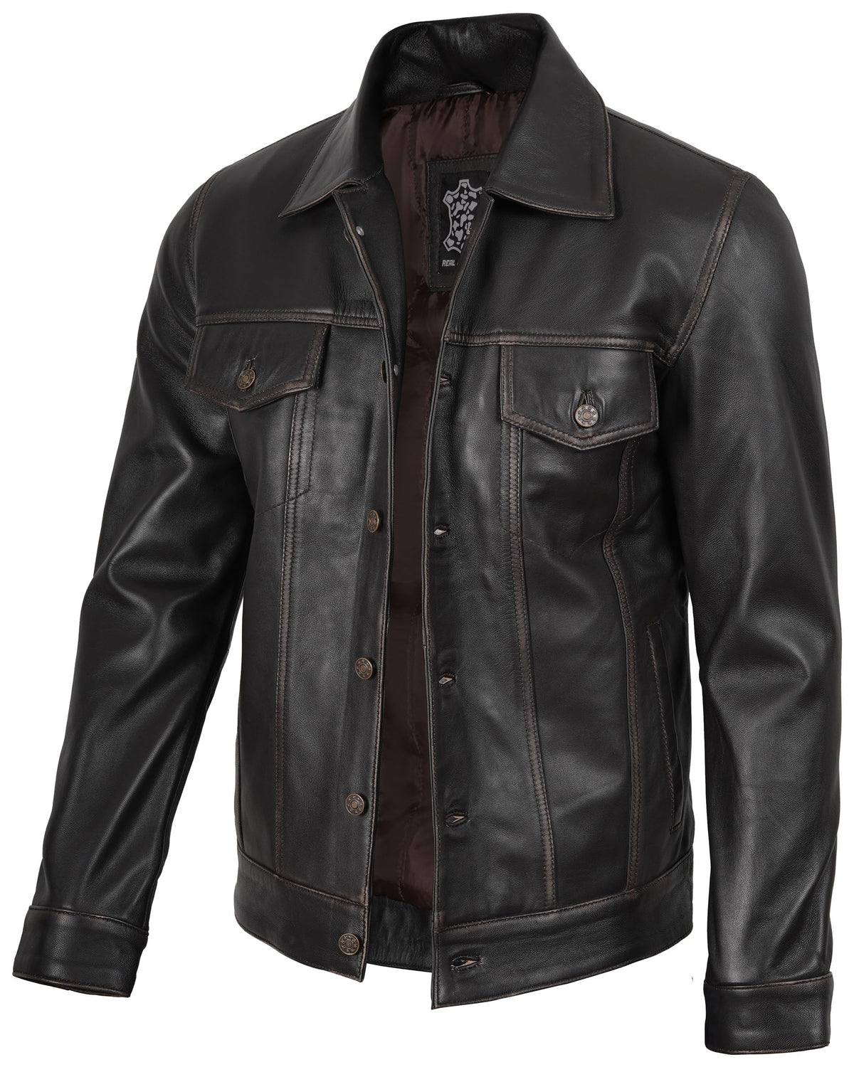 Blingsoul Trucker Leather Biker Jacket Men | [1107352] Fernando Ruboff, S