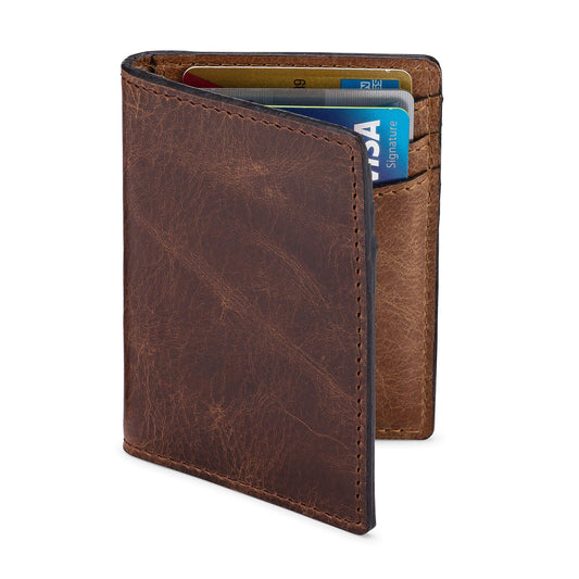 NKPT Slim Leather Credit Card Holder Wallet for Men | Full-Grain Leather, RFID Blocking, 6 Card Slots | Brown and Tan