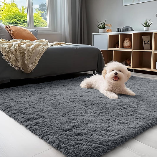 OLANLY Soft Fluffy Shaggy 3x5 Bedside Rug - Machine Washable Indoor Carpet for Kids & Nursery | Grey