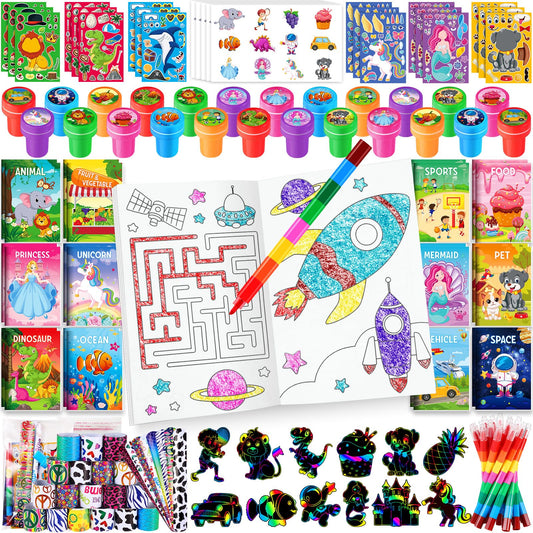 BenLouis 96Pcs Kids Party Favors Mini Coloring Books Crayon Slap Bracelets Stickers Set Bulk for Kids 4-8-12 Classroom Birthday Gifts Goodie Bags Pinata Stuffers School Rewards Crafts Supplies