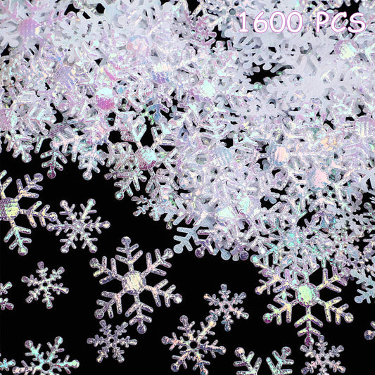 1600 Pieces 3 Size Winter Wedding Snowflake Confetti Snowflake Glitter Confetti Table Decor for Winter Party Wonderland Party Supplies DIY Craft Christmas Xmas(White)