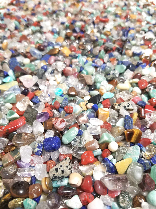 JM 1.1 lb Mixed Nature Stones & Crystal Tumbled Chips Gemstone Crushed Pieces Irregular Shaped Jewelry Making Home Crafts Projects Flower Pot Fish Tank Decoration Gift