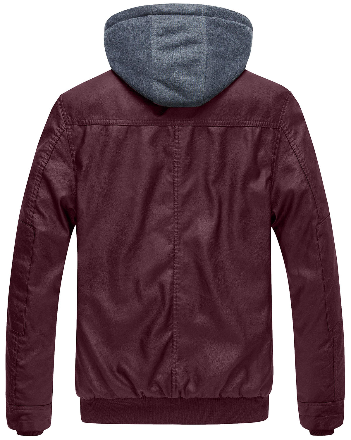 wantdo Men's Light Faux Leather Jacket Hooded Motorcycle Jacket Wine Red Large(Thick)