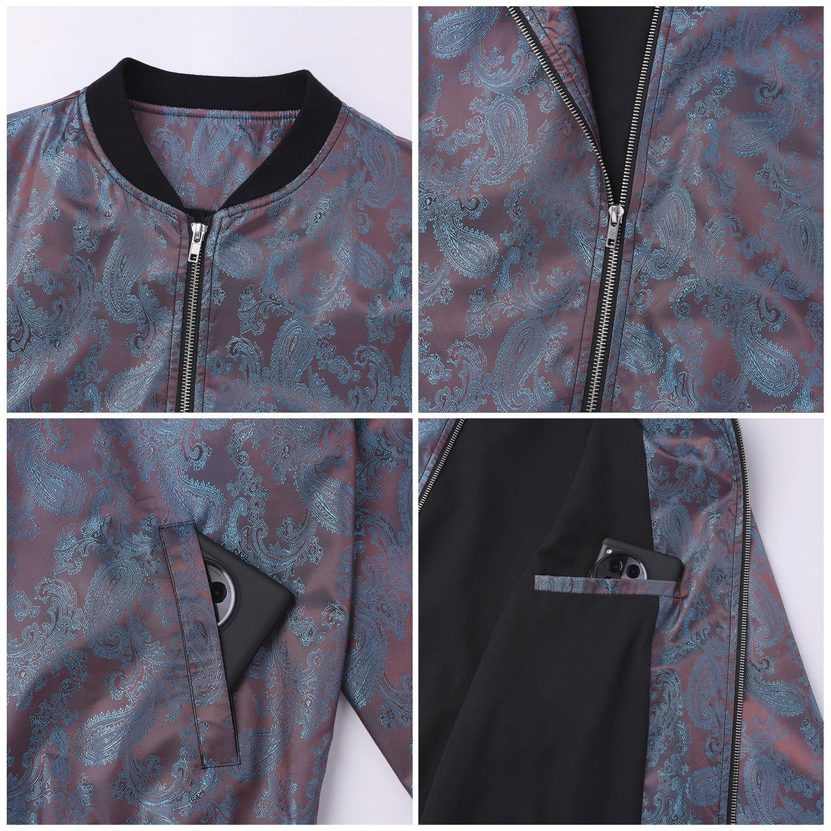 Bomber Jacket Windbreaker Jackets Men 70s Disco Men Long Sleeve Zip Up Varsity Jacket Stand Collar Coat With Pockets Nightclubs Leisure Holiday Fall Winter Chaqueta Bomber Para Hombre Purple-Blue S