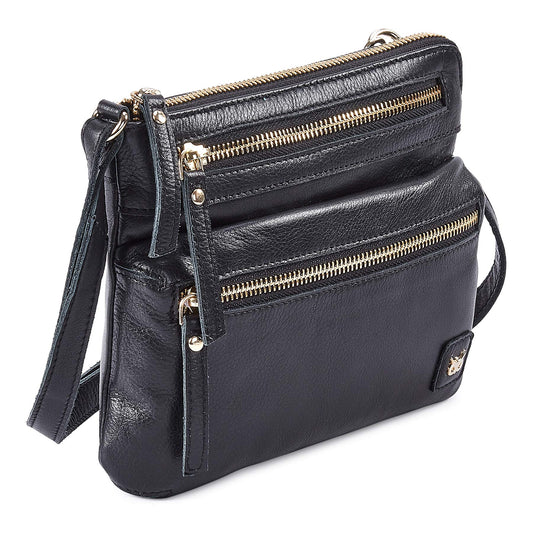 Small Crossbody Bags for Women Leather Sling Purse with Adjustable Strap Multi Pocket Cross Over for Travel & Gift (Black Nappa)