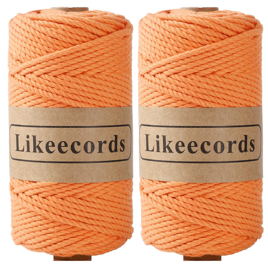 Likeecords 2 Rolls of Cotton Macrame Cord 3mm x 100m, 3 Strand Twisted, Macrame Rope, Macrame String Cotton Yarn, Macrame Yarn Craft Cord for Knitting Plant Hangers Christmas Décor (Terra Cotta)