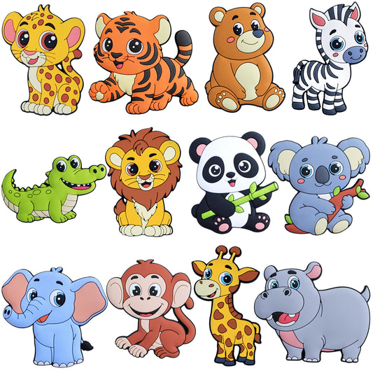 12PCS Fridge Magnets for Toddlers Cute Wild Animals Refrigerator Magnets Large Full Back Magnetic Animal Decorative Fridge Magnets Funny Rubber Magnetic Gift for Refrigerator Whiteboard Cruise Door