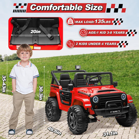 ANRLI 24V XL Ride on Car with Remote Control, 2 Seater 4WD/2WD Switchable Electric Car for Kids w/20 Inch Wide Seat, Gift Flower, 4X200W Power Car Wheels 24 Volt Big Trucks for Boys Girls, Red