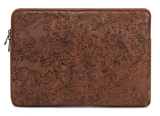 Canvaslove Embossing Floral Pattern PU Leather Laptop Sleeve Case with Pocket for MacBook Air 15 inch and 15 inch-15.6 inch HP, Lenovo, Dell, ASUS, Acer Notebook Computer (Coffee)