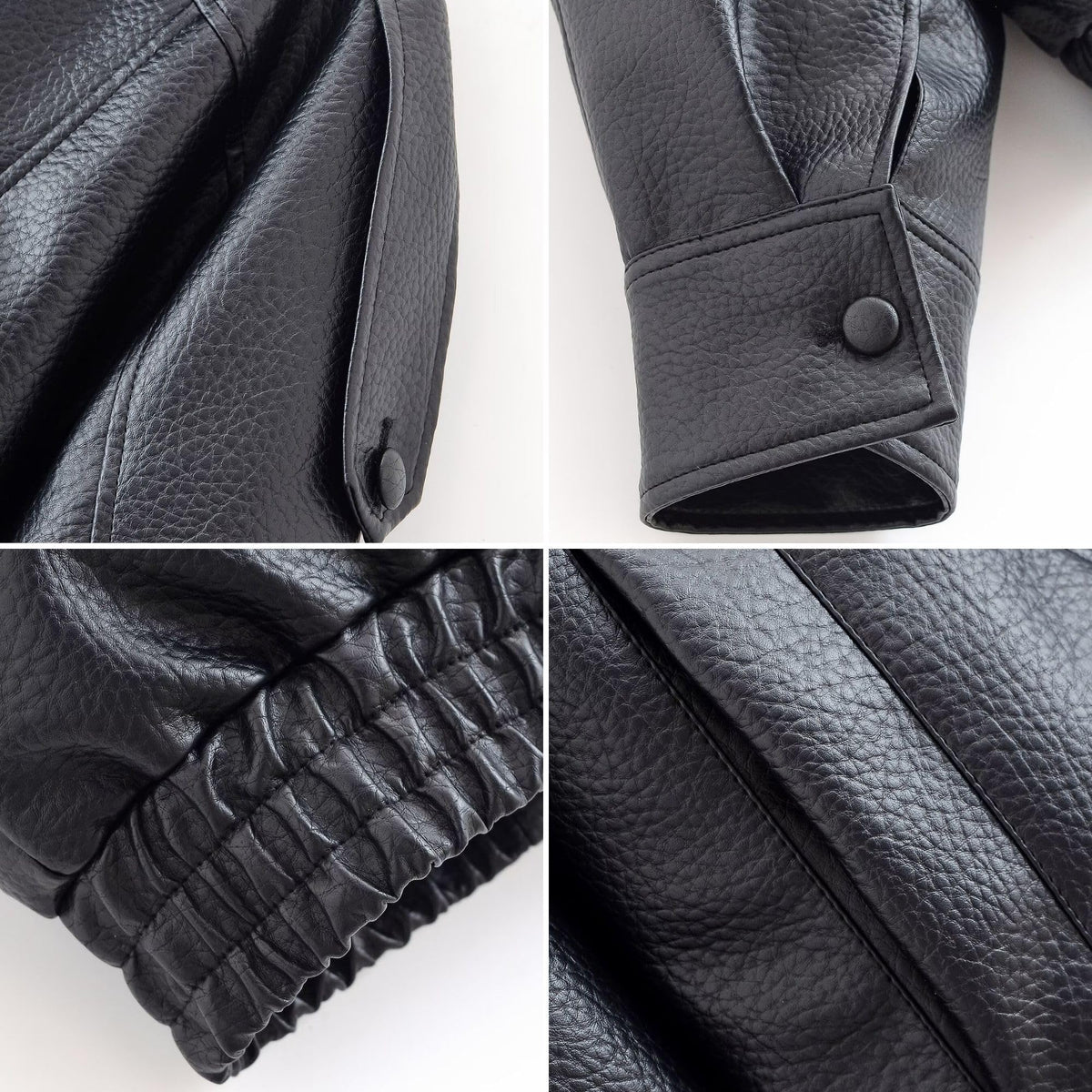 FindThy Women’s Oversized Faux Leather Jacket Casual High Collar Long Sleeve Zip Up Fall Fashion Motorcycle Coats(4201-Black-L-LB)