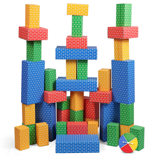 NATIONAL GEOGRAPHIC Kids Jumbo Cardboard Building Blocks – 40 Heavy-Duty Bricks in 3 Sizes, Build & Learn with Game Spinner & Activity Cards for Kids 3+, Indoor Play Construction Toy for STEM Learning