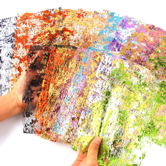 Diuhofart A5 & A4 Size Colorful Foil Textured Fabric Art Paper Scrapbooking Decorative, 20 Sheets Sparkle Metallic Lace Mesh for Crafts, Junk Journaling Supplies, Card Making, Collage