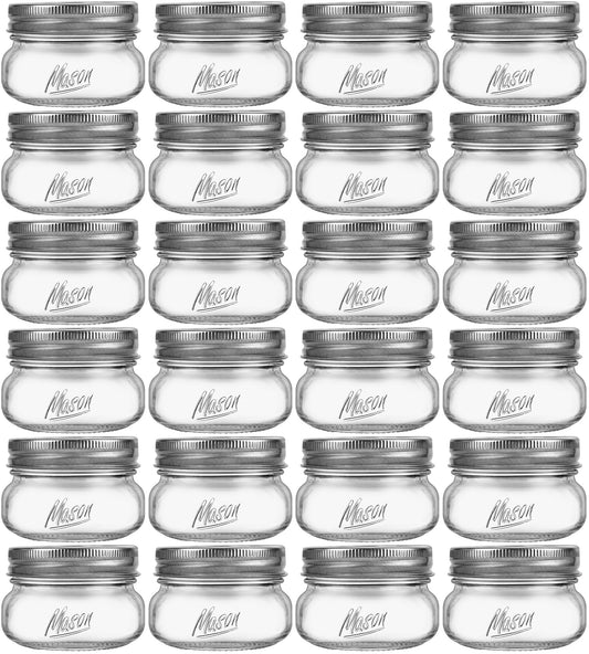 Mason Jars 4oz - 24Pack Glass Jars with Leak Proof & Food Grade Canning Jars for Spices, Dry Food Storage & DIY Crafts, Perfect for Home Cooks, Meal Prep, and Crafting Enthusiasts