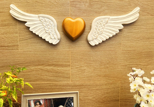 Bimodal Handmade Wooden Wall Art – Gold Heart & Wings – Elegant Rustic Home Decor for Bedroom, Living Room, Kitchen, or Terrace – Great for Weddings, Anniversaries & Gifts for Her – 30” Wide.