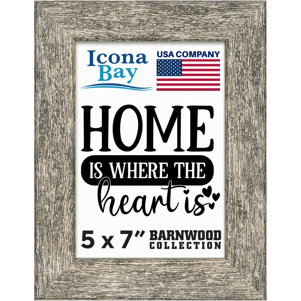 Icona Bay 5x7 Brown Oak Picture Frame, Country Rustic Style 5 x 7 Photo Frame, Table Top or Wall Mount, Barnwood Collection