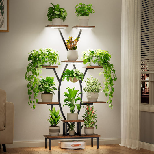 Plant Stand Indoor with Grow Lights - 9 Tiered Tall Plant Shelf, 63" Corner Plant Stands for Indoor Plants Multiple, X-Shaped Metal Flower Holder Large Decorative Rack for Living Room, Home Decor