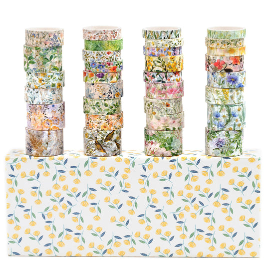 YUBX Floral Washi Tape Set 32 Rolls Vintage Flower Patterns Decorative Wide Blooms Masking Tapes for Arts, DIY Crafts, Journals, Planners, Scrapbook, Wrapping (Mountain Blossom)