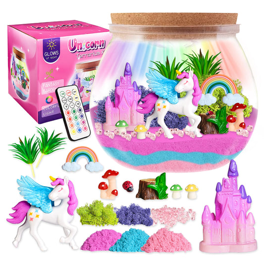 Unicorn Terrarium Craft Kits, DIY Craft with Colorful LED Night-Lights, Birthday Gifts for Kids Age 5 6 7 8-12 Year Old Girl Gift, Decorative Accessories, DIY Activity for Kids