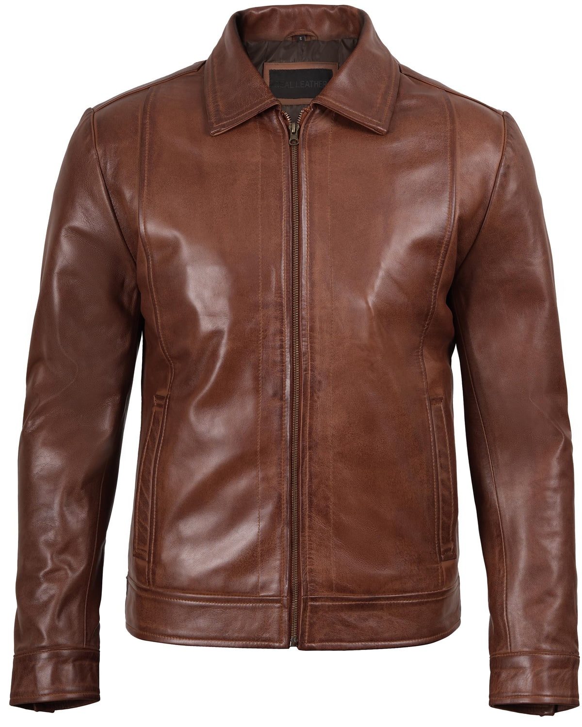 Decrum Vintage Leather Jacket - Lambskin Brown Leather Jackets Men | [1100374] Jose Cognac, L