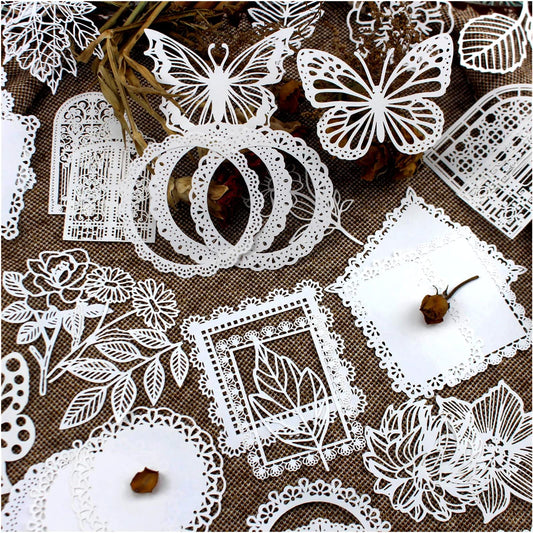 Diuhofart 60Pcs Large Scrapbook Embellishments Frame Lace Paper Cutout for Scrapbooking Supplies, White Vintage Decorative Paper for Junk Journaling, Wedding Album, Card Making, DIY Craft