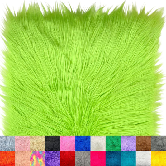 Ice Fabrics Faux Fur Fabric Squares - 10x10 Inches Pre-Cut Craft Fur - Shaggy Mohair Fabric for Costumes, Apparel, Rugs, Pillows, Decorations and More - Lime Green - 10"x10"