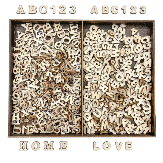 Cregugua 592 Pieces 1/2 Inch Mini Wooden Alphabet Letters and Unfinished Wood Numbers with Rustic Storage Tray for Scrapbooking DIY Crafts Homemade Gifts