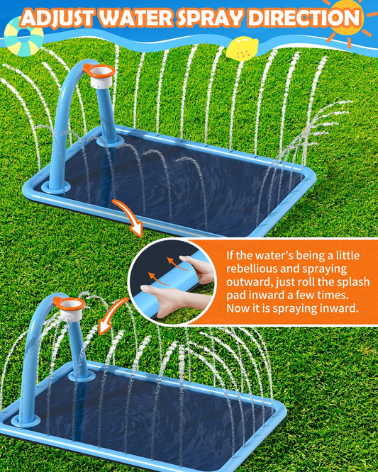 Octaplay Splash Pad for Kids & Dogs, Large Sprinkler Pad Water Toys with Basketball Hoop, Thickened Non-Slip Splash Mat, Foldable Play Pool & Outdoor Summer Toys Ages 4-12 (102" Splash Pad)